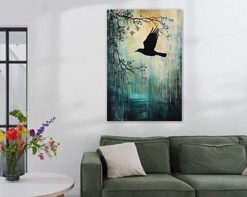 Silhouet vogel boven landschap van Imperial Art House