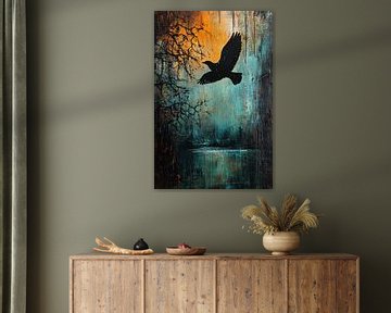 Silhouet vogel boven water van Imperial Art House