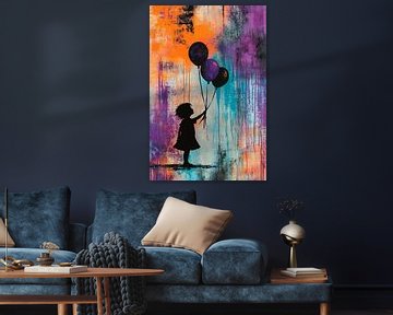 Kind met ballonnen silhouet kunst van Imperial Art House