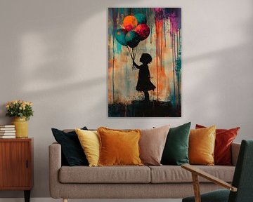 Silhouet kind kleurrijke ballonnen van Imperial Art House