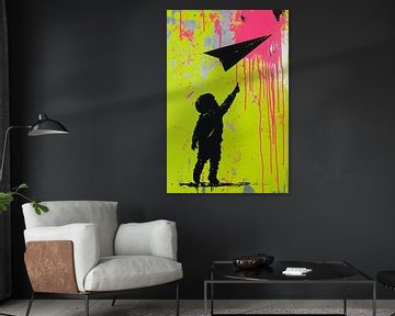 Kind met papieren vliegtuig silhouet van Imperial Art House