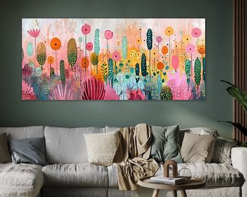 Bloementuin | Whimsical Floral Symphony van Abstract Schilderij