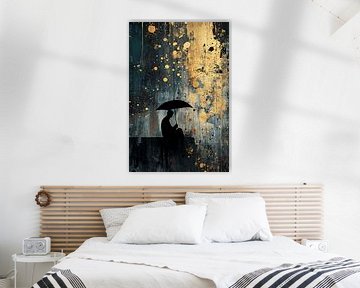 Silhouet met paraplu en gouden kunst van Imperial Art House