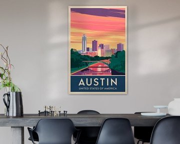 Austin, Texas - Vintage Reisposter van Poster Art Shop