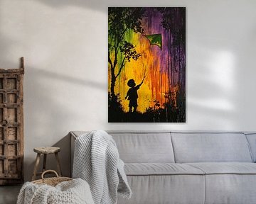 Kind vliegt vlieger bij zonsondergang van Imperial Art House