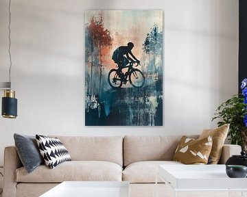 Fietser silhouet in abstract landschap van Imperial Art House
