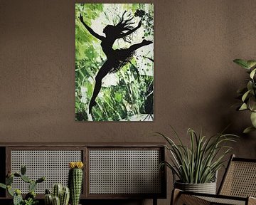 Dansende silhouet in groene natuur van Imperial Art House