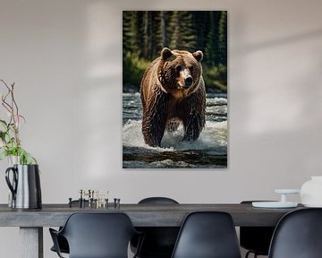 Grizzlybeer in wild landschap van Imperial Art House