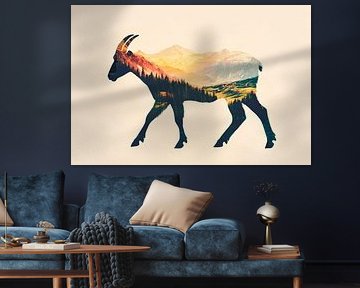 Mountain landscape and goat by Poster Art Shop