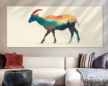 Mountain goat with landscape by Poster Art Shop