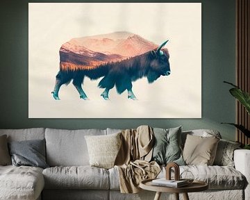 Bison mit Berglandschaft von Poster Art Shop