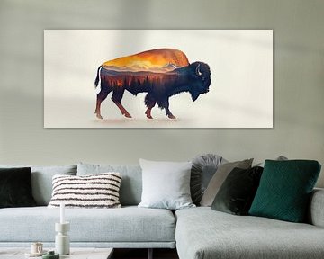 Bison mit Landschaftsillustration von Poster Art Shop