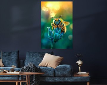 Abeille multicolore dans la lumière sur Poster Art Shop
