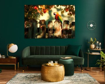 Parrot on fence by Poster Art Shop