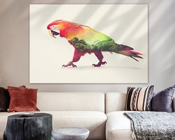 Kleurrijke papegaai met landschap van Poster Art Shop