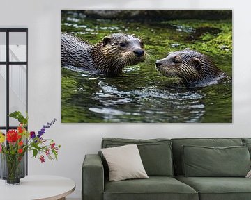Loutre enjouée dans l'eau naturelle