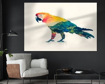 Kleurrijke papegaai met landschap van Poster Art Shop