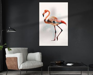 Flamingo met waterreflectie van Poster Art Shop