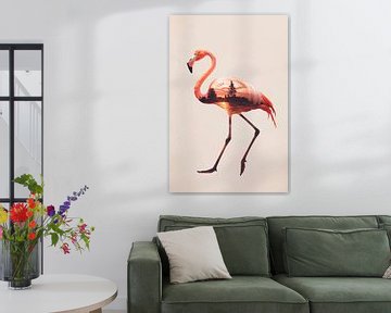 Flamingo met zonsondergang van Poster Art Shop