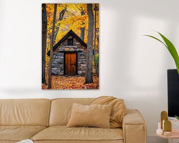 Cabane automnale dans la forêt sur Poster Art Shop