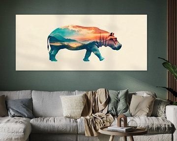 Hippo avec paysage sur Poster Art Shop