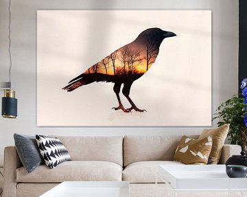 Kraai in de zonsondergang van Poster Art Shop