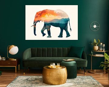 Elephant in the sunset by Poster Art Shop