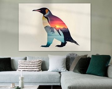 Pinguïn in de zonsondergang van Poster Art Shop