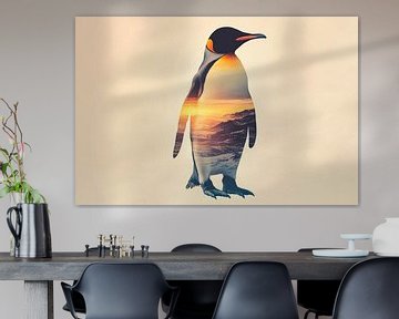 Pinguïn in de zonsondergang van Poster Art Shop
