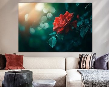 Fleur rouge à l'aube sur Poster Art Shop