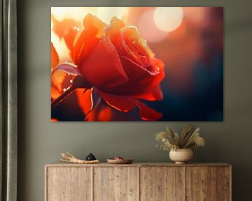 Rode roos in het avondlicht van Poster Art Shop