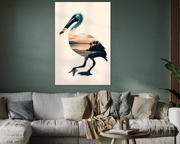 Zonsondergang in de vogel van Poster Art Shop