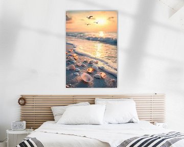 Strand bij zonsondergang van Poster Art Shop