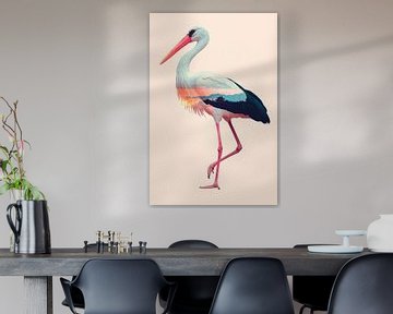 Ooievaar met zonsondergang van Poster Art Shop