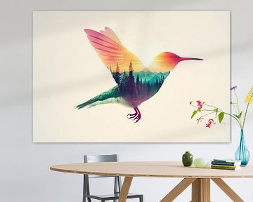 Vogel in een kleurenspel van Poster Art Shop