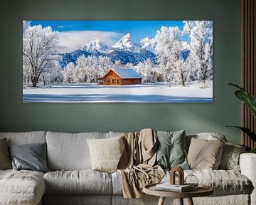 Winterlandschap met hut van Poster Art Shop