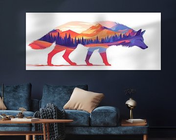 Wolf en landschap van Poster Art Shop