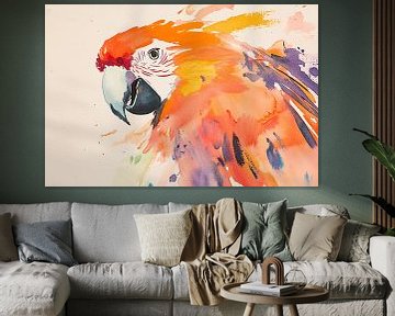 Kleurrijke papegaai aquarel schilderij van Imperial Art House