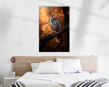 Uil in herfstlicht van Poster Art Shop