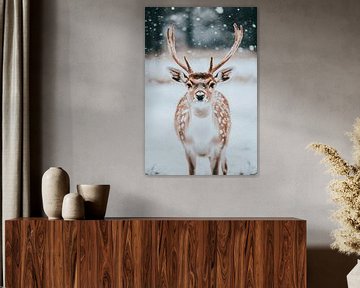 Herten in de sneeuw van Poster Art Shop