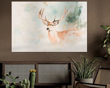 Aquarel schilderij van een hert van Imperial Art House