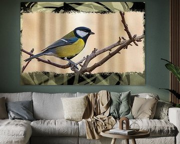 Mésange bleue en hiver sur une branche d'arbre sur Lisette Rijkers