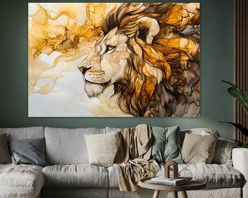 Inktkunst leeuw met golvende vormen van Imperial Art House