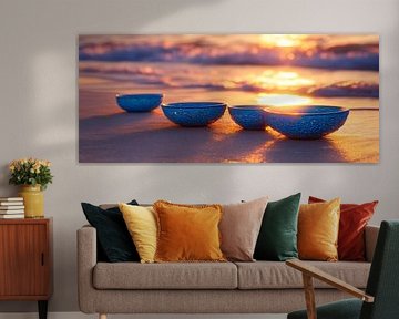 Bols bleus sur la plage sur Poster Art Shop