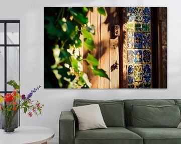 Kleurrijke tegels en houten deur van Poster Art Shop