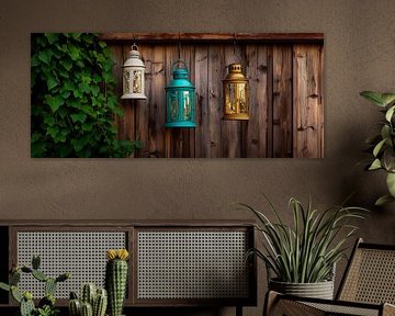 Colourful lanterns in the garden by Poster Art Shop