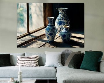Artistieke vazen op de vensterbank van Poster Art Shop