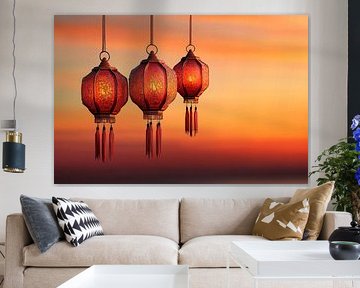 Lanterns in the sunset by Poster Art Shop