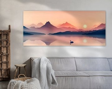 Dageraad bij het meer van Poster Art Shop