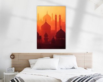 Zonsondergang boven tempels van Poster Art Shop